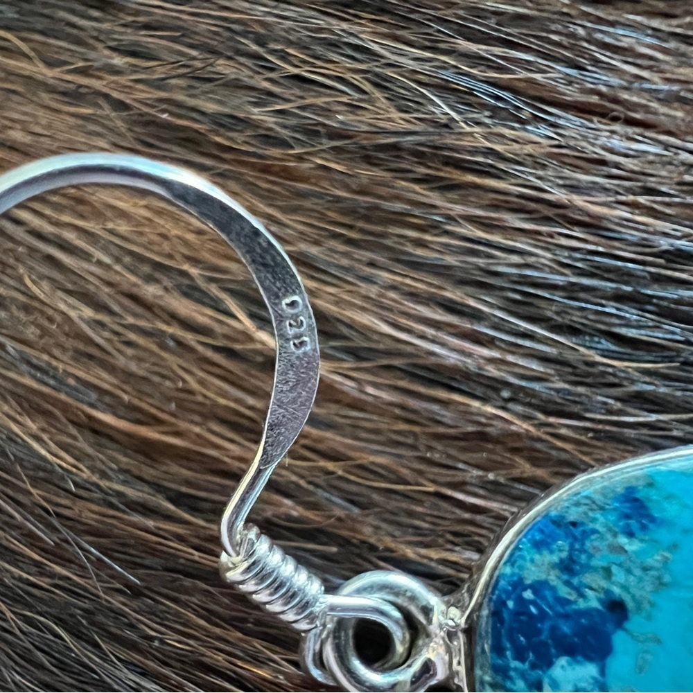 ❤️ Shattuckite Natural Gemstone Navajo Southwestern 925 Dangle Earrings 1.53”L - Picture 7 of 12
